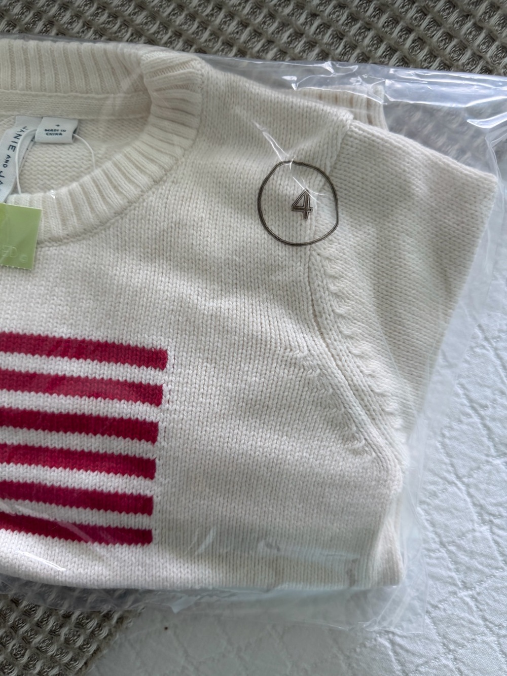 Janie and Jack size 4 cream sweater with flag Motif nwt unisex